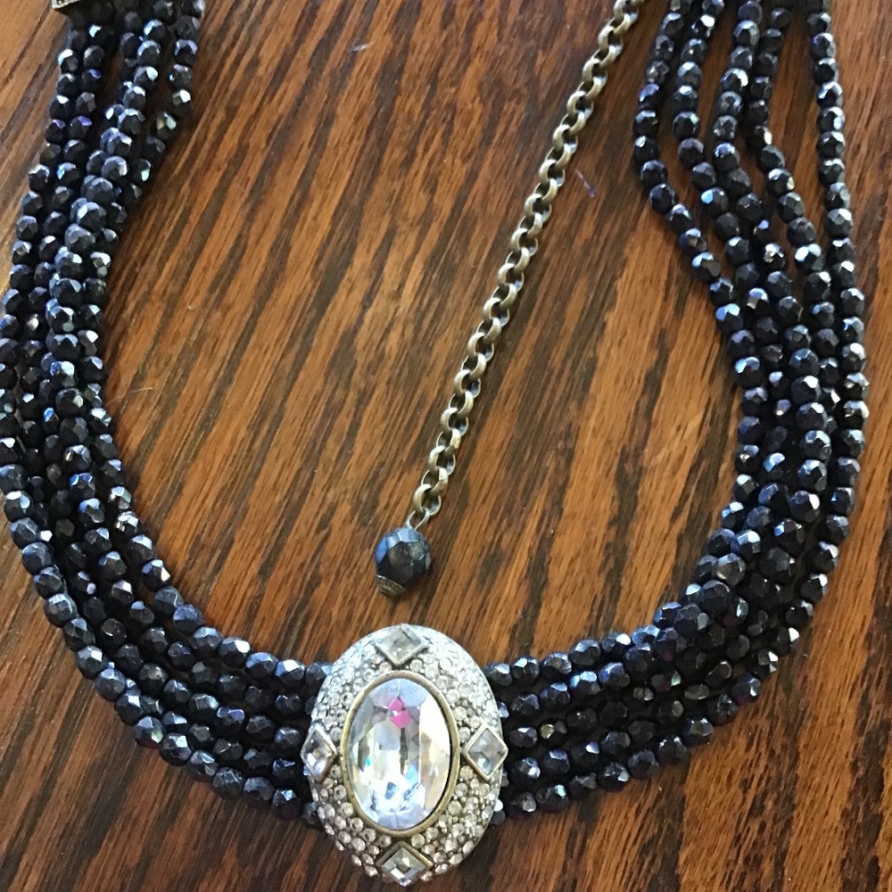 Black four strand crystal necklace